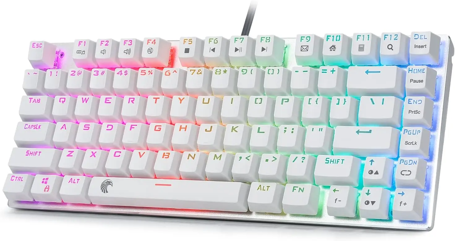 

HUO JI Z-88 RGB Mechanical Gaming Keyboard, Metal Panel Compact 81 Keys Hot Swappable for Mac, PC, Silver and White