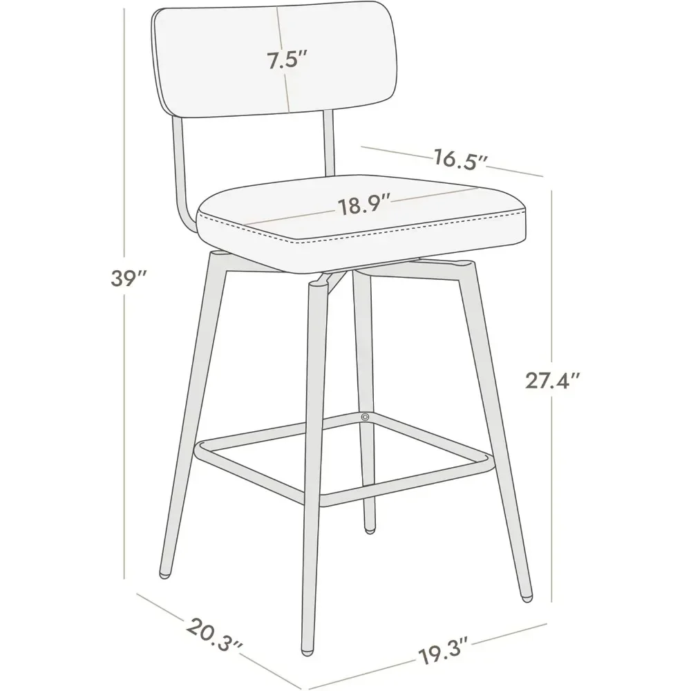 Sgabello da Bar girevole altezza bancone sedie Set di 2, sgabelli da bancone imbottiti in ecopelle da 27.4 "con schienale e struttura in metallo