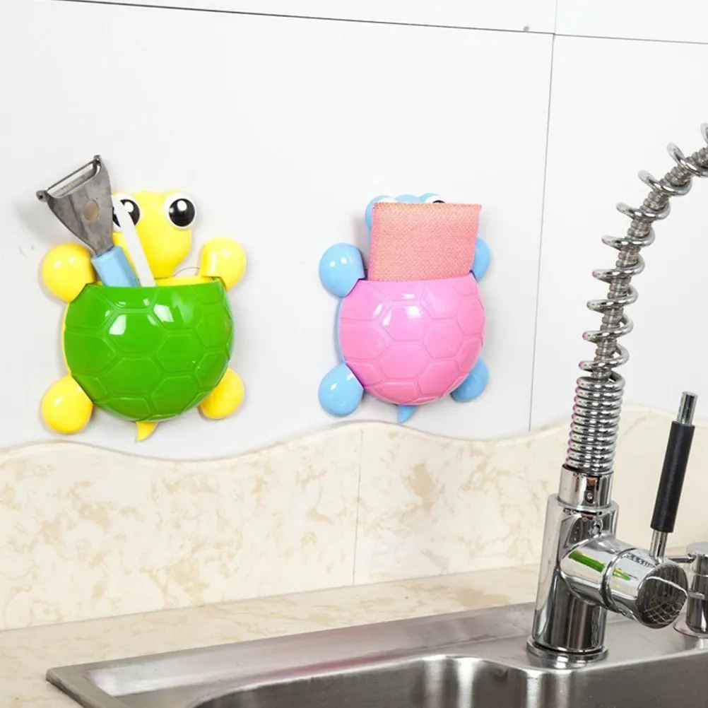 2pcs Suction Cup Toothbrush Holder Wall Mounted Turtle Design Bathroom Organizer for Toothbrush & Toothpaste