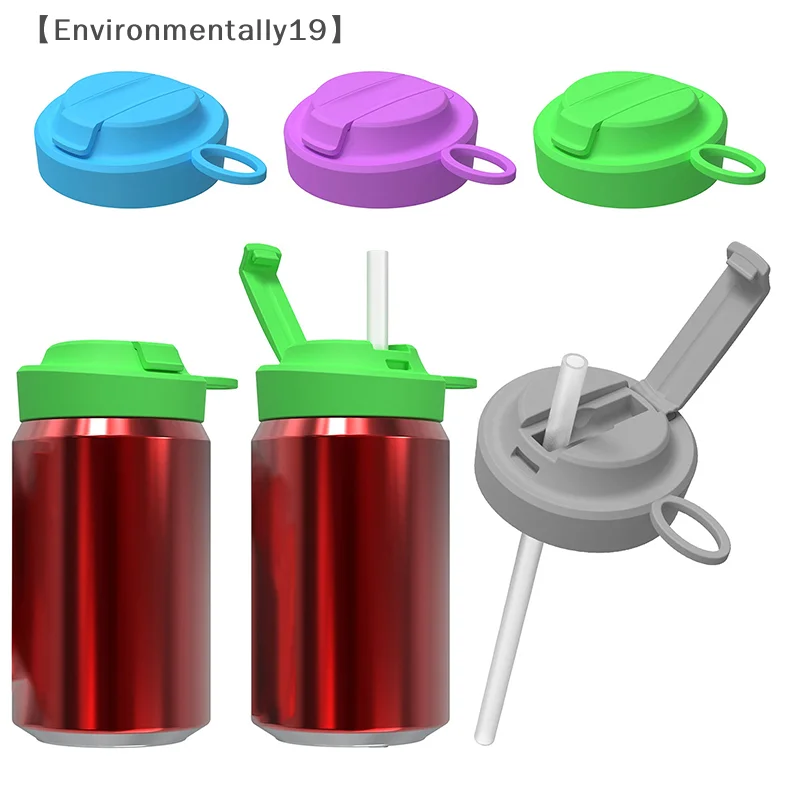 3 Color Soda Can Lids With Straw Soda Can Covers With Silicone Straw BPA-Free Reusable For Fits Standard For Canned Beverage