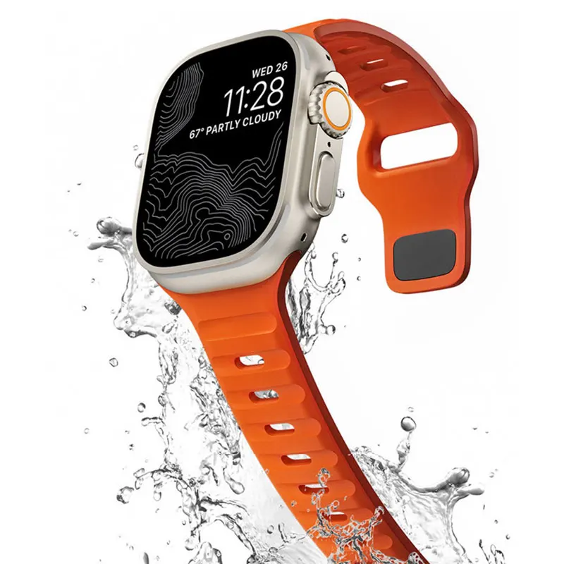 Waterproof Strap For Apple Watch Ultra 2 Band 49mm 44mm 45mm 42mm 41 40mm Orange Silicone Bracelet Correa iwatch 8 7 6 SE 5 4 3