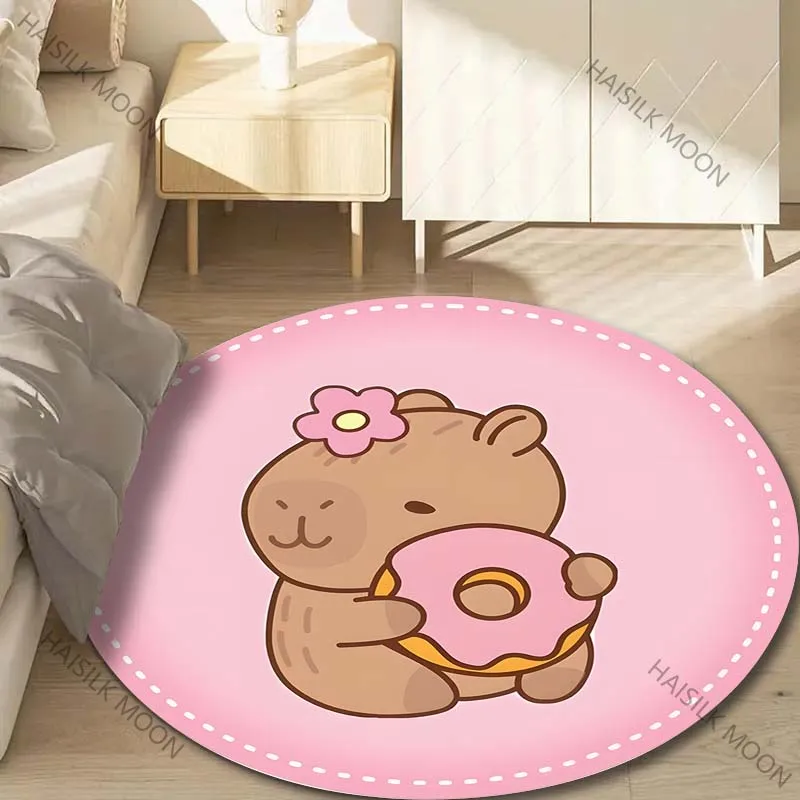 

1PC Capybaras Pink Print Round Rugs for Bedroom Area Floor Mats for Kids Room Bath Chair Mat Carpet Living Room Home Decor