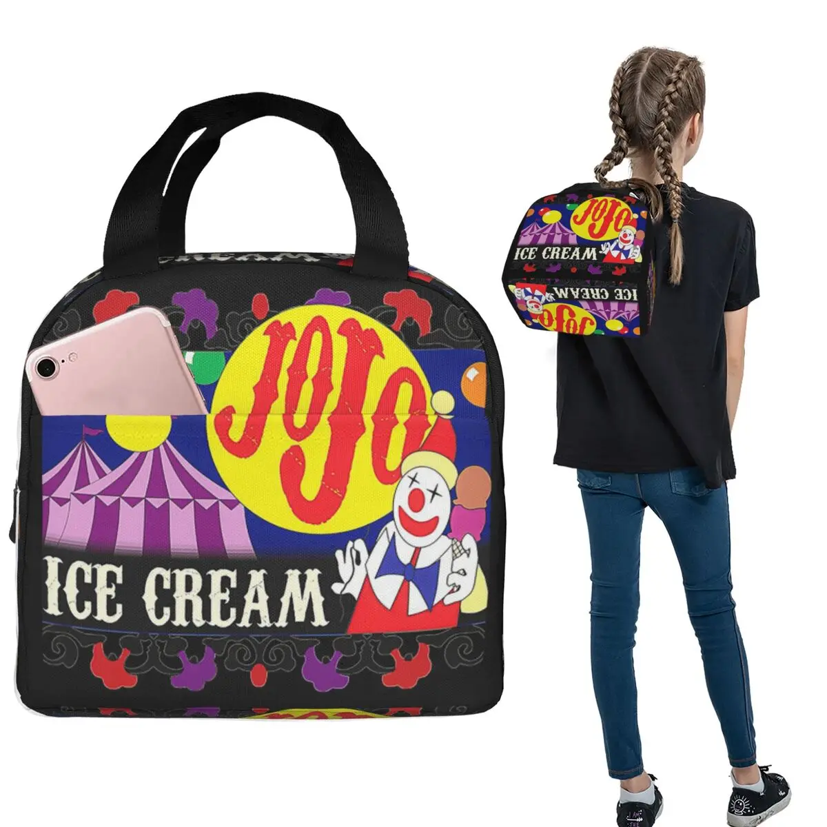Killer Klowns From Outer Space Film Horor (13) Tas Makan Siang Terisolasi untuk Wanita Anak-anak Kotak Makanan Anti Bocor Kotak Makan Siang Termal Tote