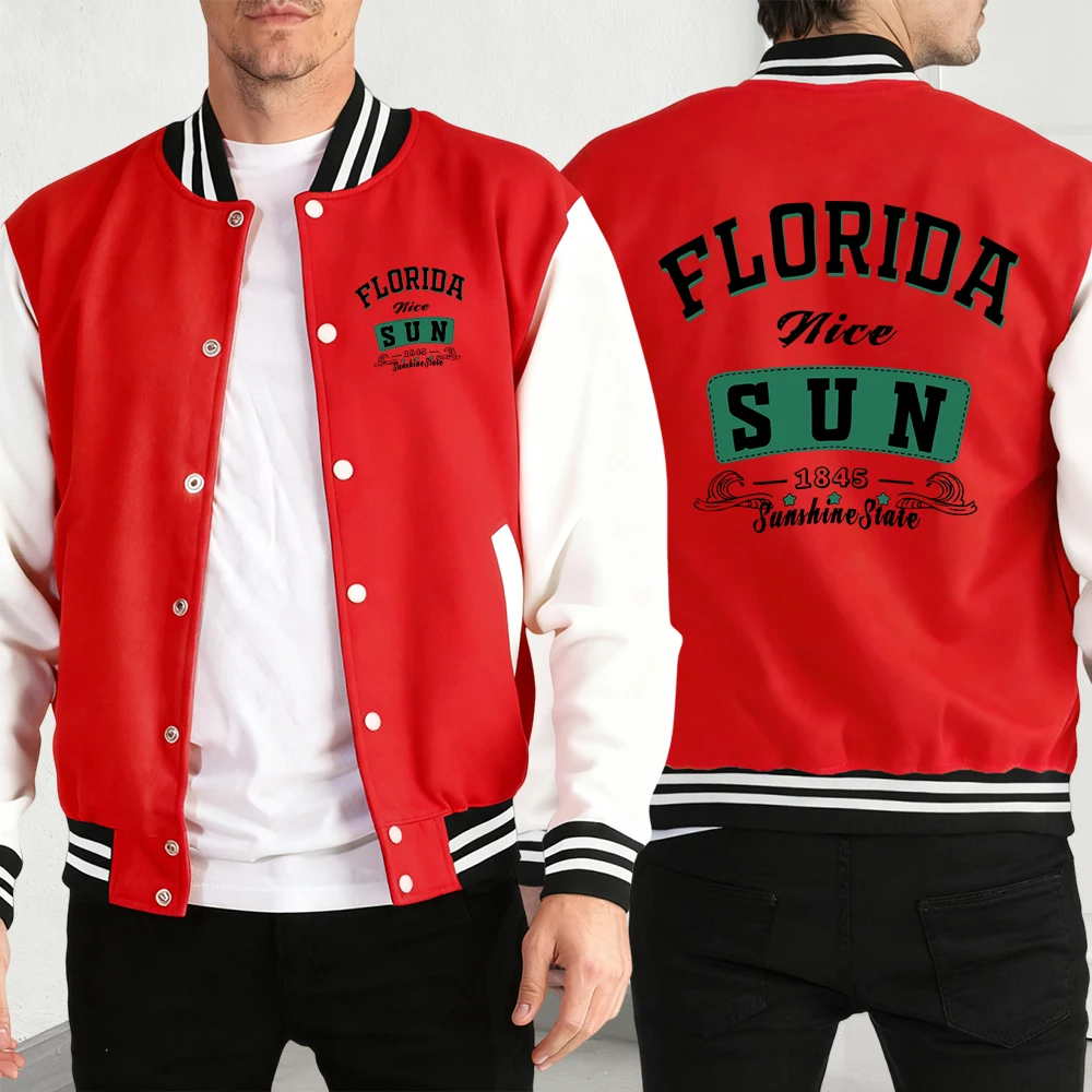 

Florida Nice Sun 1845 Print Man'S Sport Jackets Vintage Button Coat Street Soft Baseball Jersey Basics Fashion Clothing