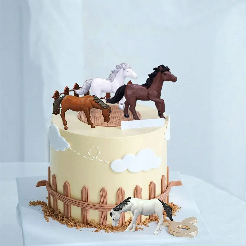 Pferde-Kuchendekoration Realistische Pferdefiguren Laufende Tierfiguren Mini-Scheunenspielzeug für Kinder Cowboy-Geburtstagsparty-Zubehör – Detail 3