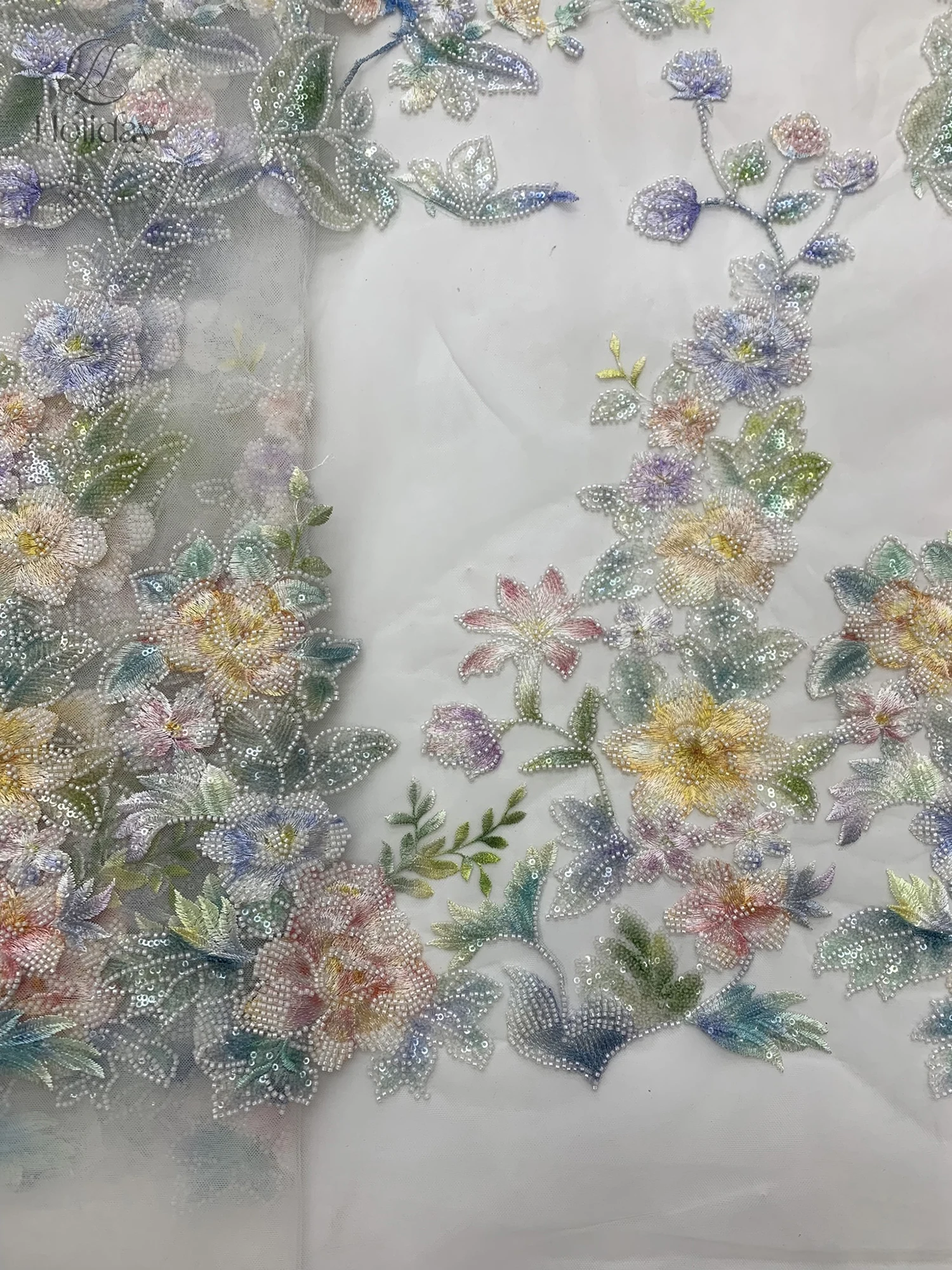 Factory Direct High-Quality Beaded Fabric with Sequins & Pearls - Wholesale Multi-Color Embroidered Material for Dress Making