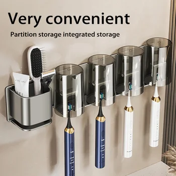 อลูมิเนียม Punch ฟรีติดผนังผู้ถือแปรงสีฟันไฟฟ้ามีดโกนผู้ถือห้องน้ําชั้นวางน้ํายาบ้วนปากถ้วยผู้ถือแปรงสีฟัน