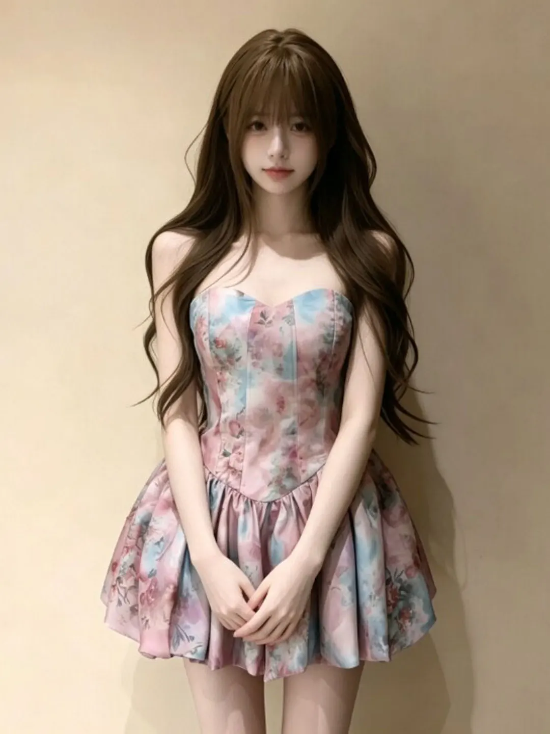 

Retro Unique Beautiful Strapless Dress Shorts Two-Piece Set Anti-Aging Whole Set OOTD Summer 2026 Comfortable Floral Print