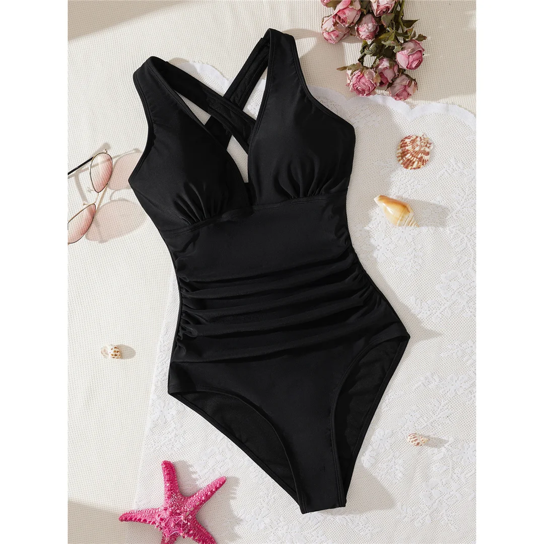 S - XL, V-Ausschnitt, überkreuzter Rücken, einteiliger Badeanzug, Damen-Badebekleidung, Damen-Monokini, gepolstert, hoher Beinausschnitt, Badeanzug, Badebekleidung, Modell V6860. – Detail 8