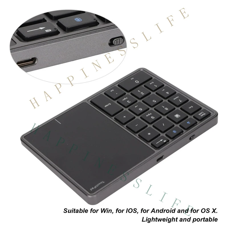 ZR+   2 In 1 BT Wireless Number Pad Numeric Keypad With Touch Pad Black For Computer