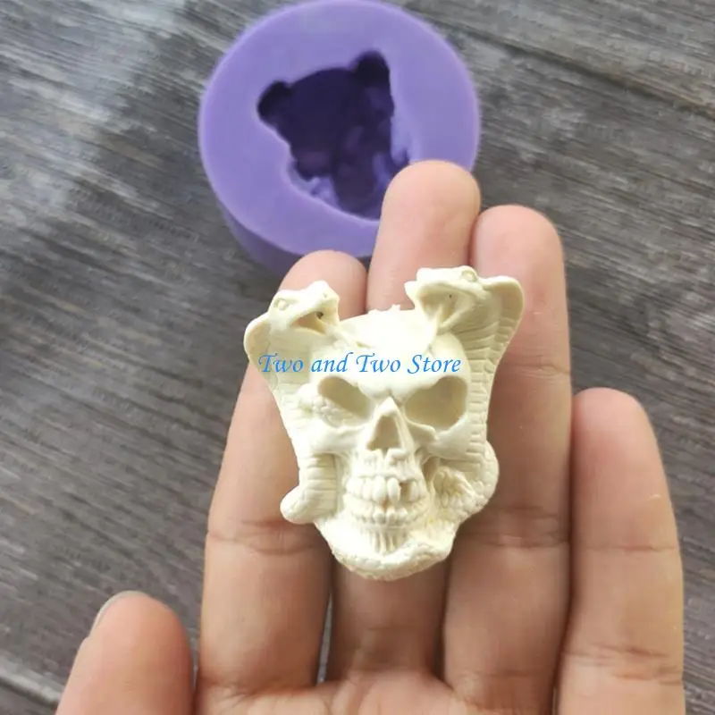 HX6F Twin Snakes Skull Silicone Epoxy Resin Casting Mold Ornament Jewelry Making