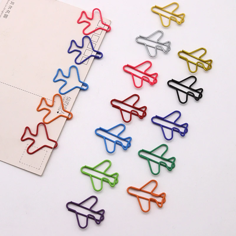 10Pcs Colourful Cartoon Aircraft Paper Clip Creative Shaped Bookmark Documentation Office Binding Supplies Student Stationery