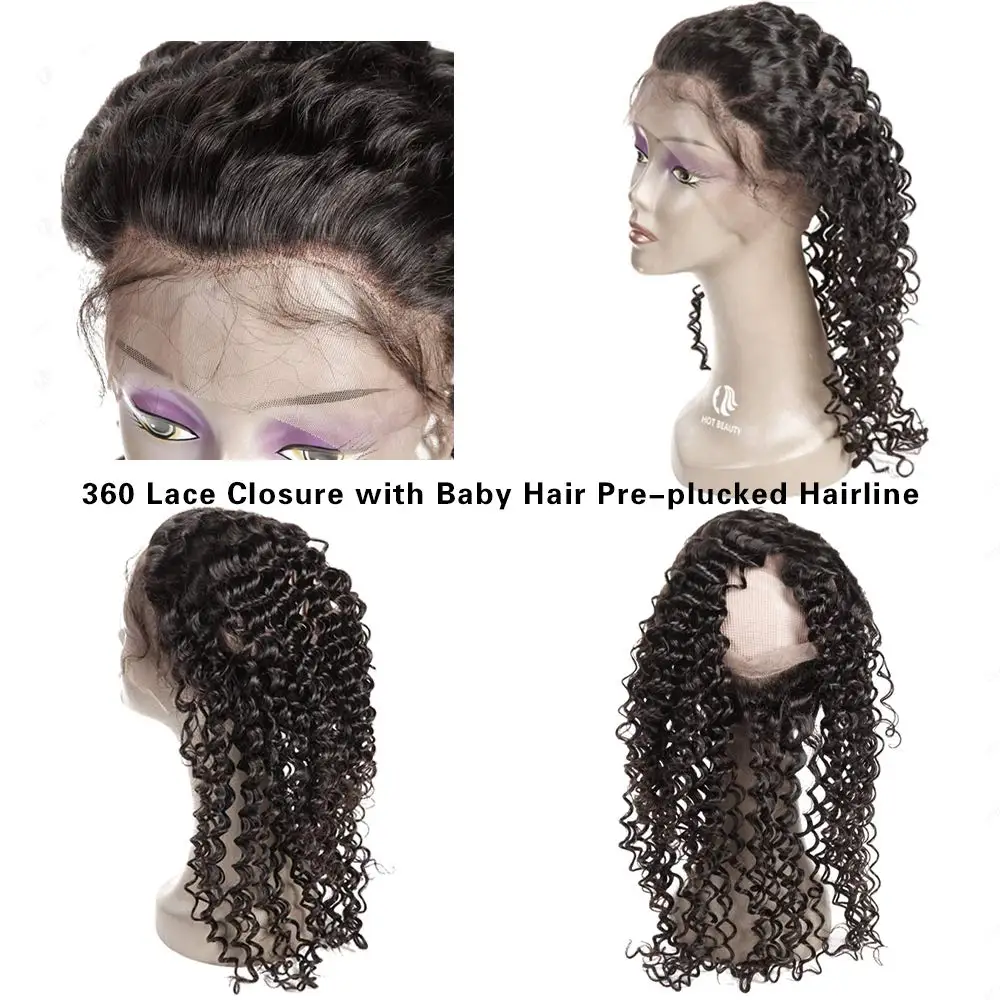 Cabelo Humano Onda Profunda Newmi, 360 Lace Frontal Only, Laço Transparente, Pré Arrebada, Linha Fina Natural