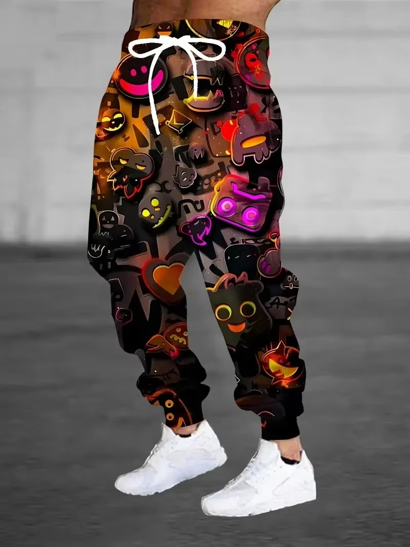 

Осенние модные повседневные мужские уличные брюки с принтом граффити в стиле хип-хоп, теплые брюки на шнурке, уличные мужские спортивные штаны