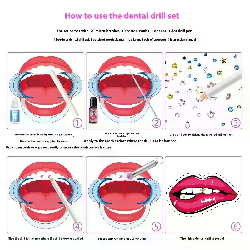 Easy To Remove And Install Teeth Decorations Bonding Agent Tool DIY Tooth Gemstone Kit With Glue And UV-lamp Super Sticky Glue
