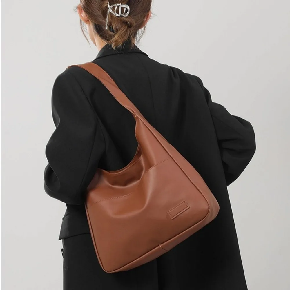 

Simple Large Capacity Handbag Soft Commuting Tote Bag Solid Color Retro Shoulder Bag for Women Girls