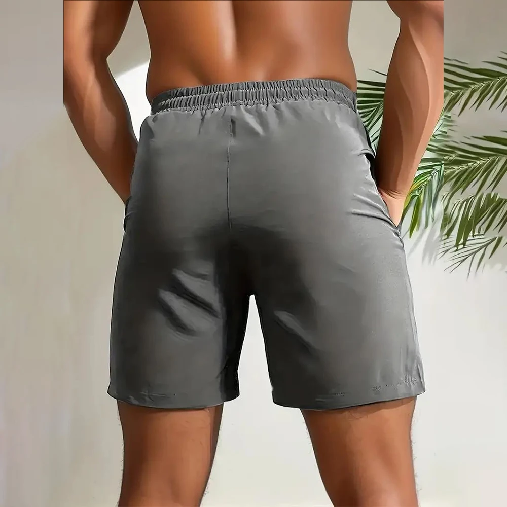 Men's trendy beach shorts, casual sports shorts, fitness training trousers, zip pocket, lightweight breathable trousers