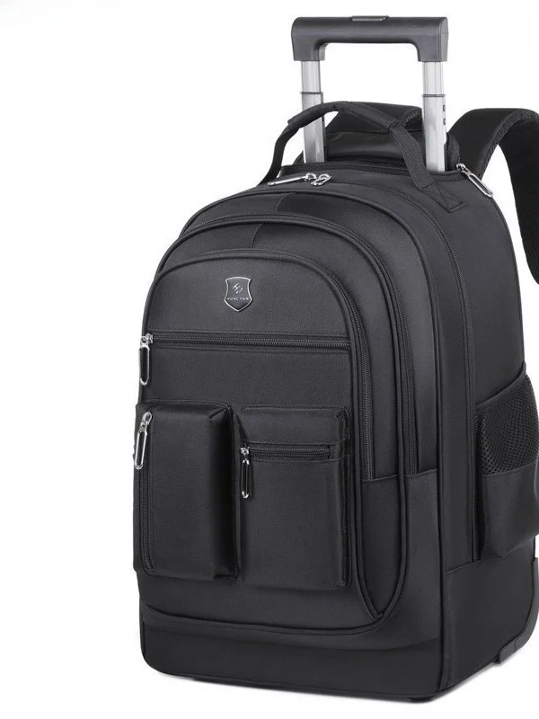 Large Capacity Commuter Backpack with Pull Rod Boarding Bag Multi-Functional Double Shoulder Bag Multi-Layer Pocket Backpack