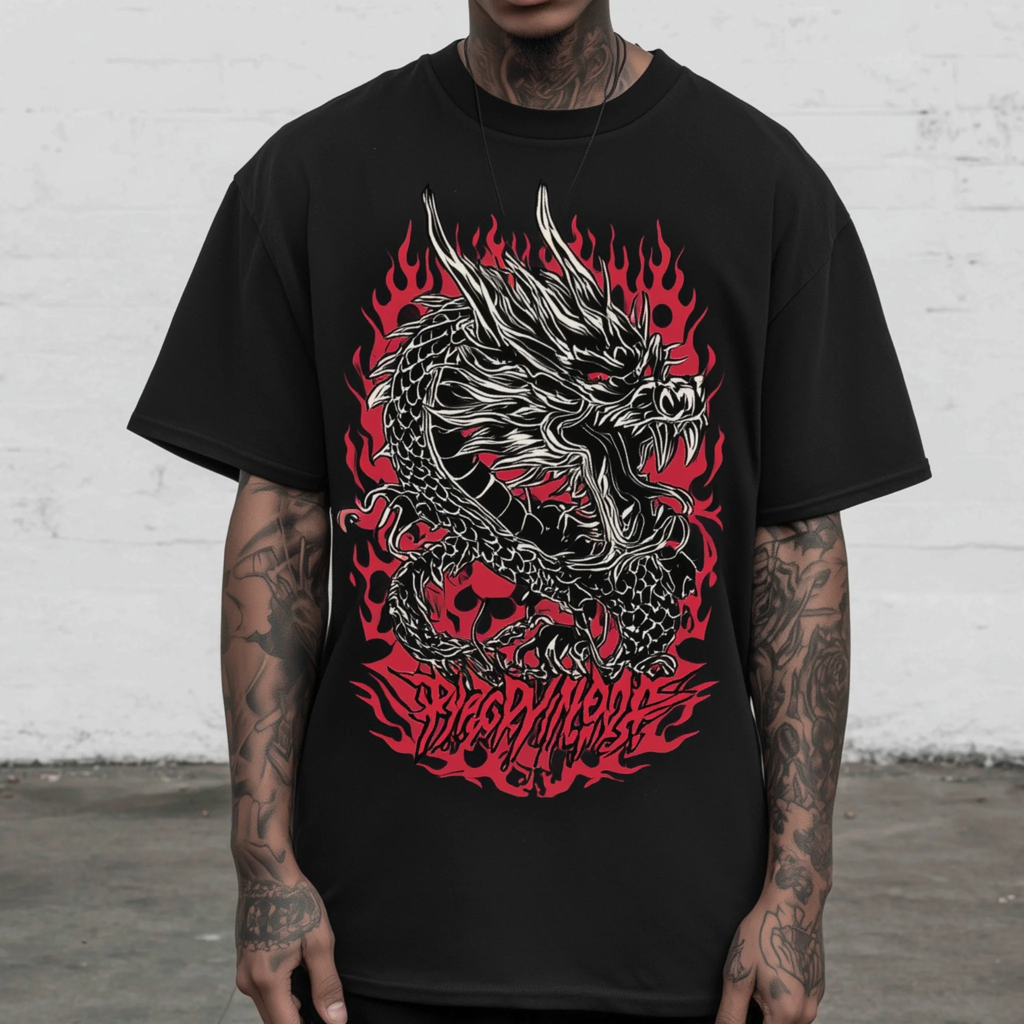 

Teevo Men's Short Sleeve T-Shirt Dragon Flame Graphic Print Casual Streetwear Top for Daily Wear