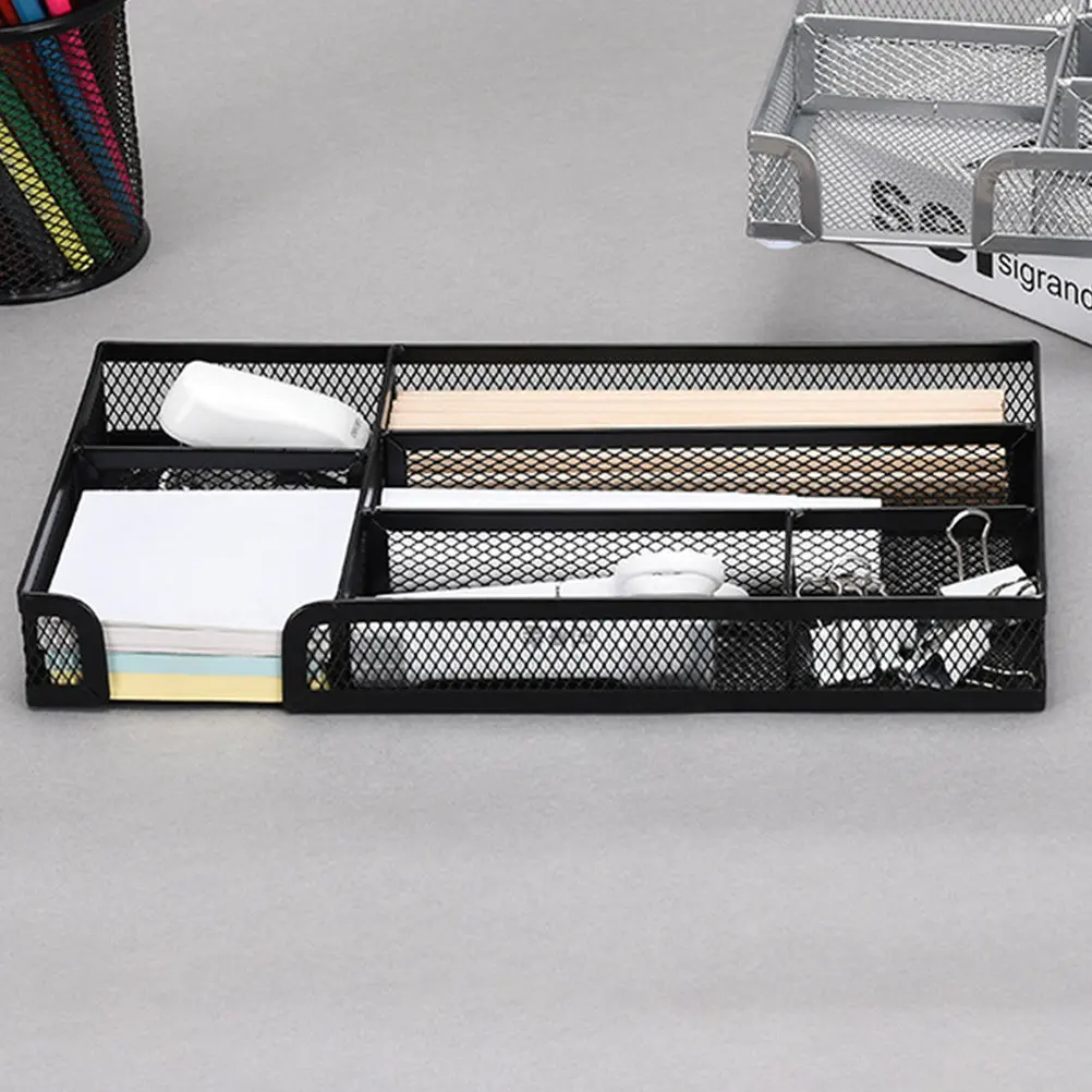 Metal Mesh Drawer Organizer 6-Grid Professional Office Desk Tray Organizer Anti-Slip Office Supplies Storage for Clips Scissors