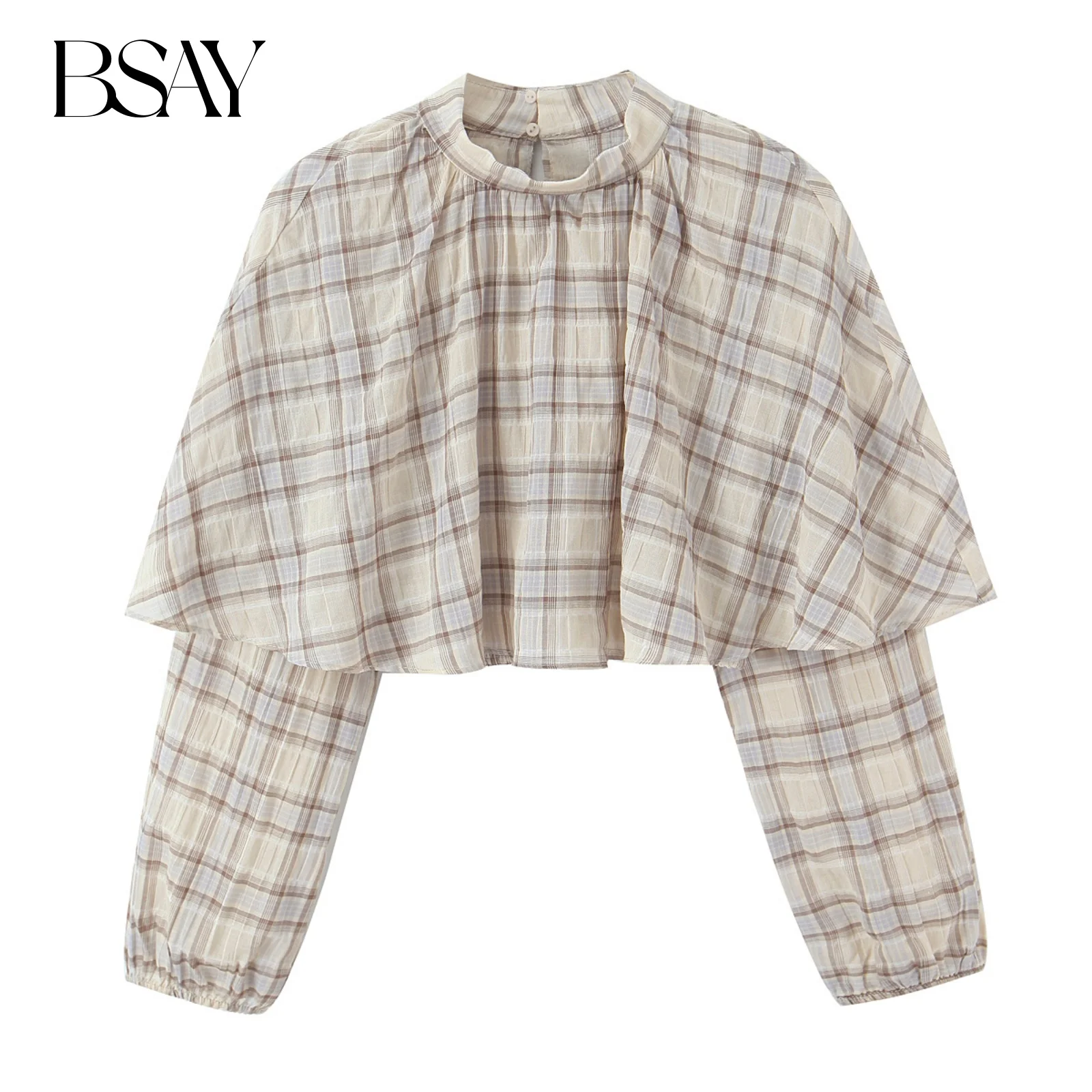 

Женская модная блузка-рубашка в клетку с длинными рукавами для весны и осени, многослойная, декоративная, топ