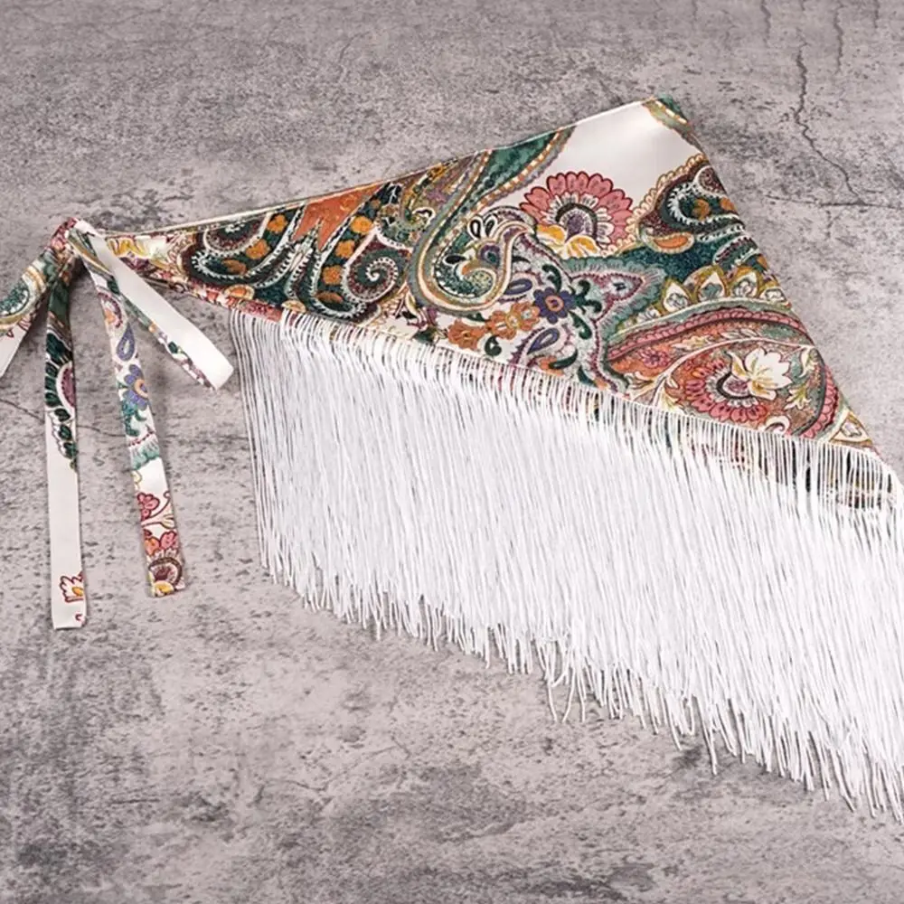 Cinturón Triangular étnico estilo Spice Girl, cinturón Triangular Floral con estampado bordado, borla exquisita
