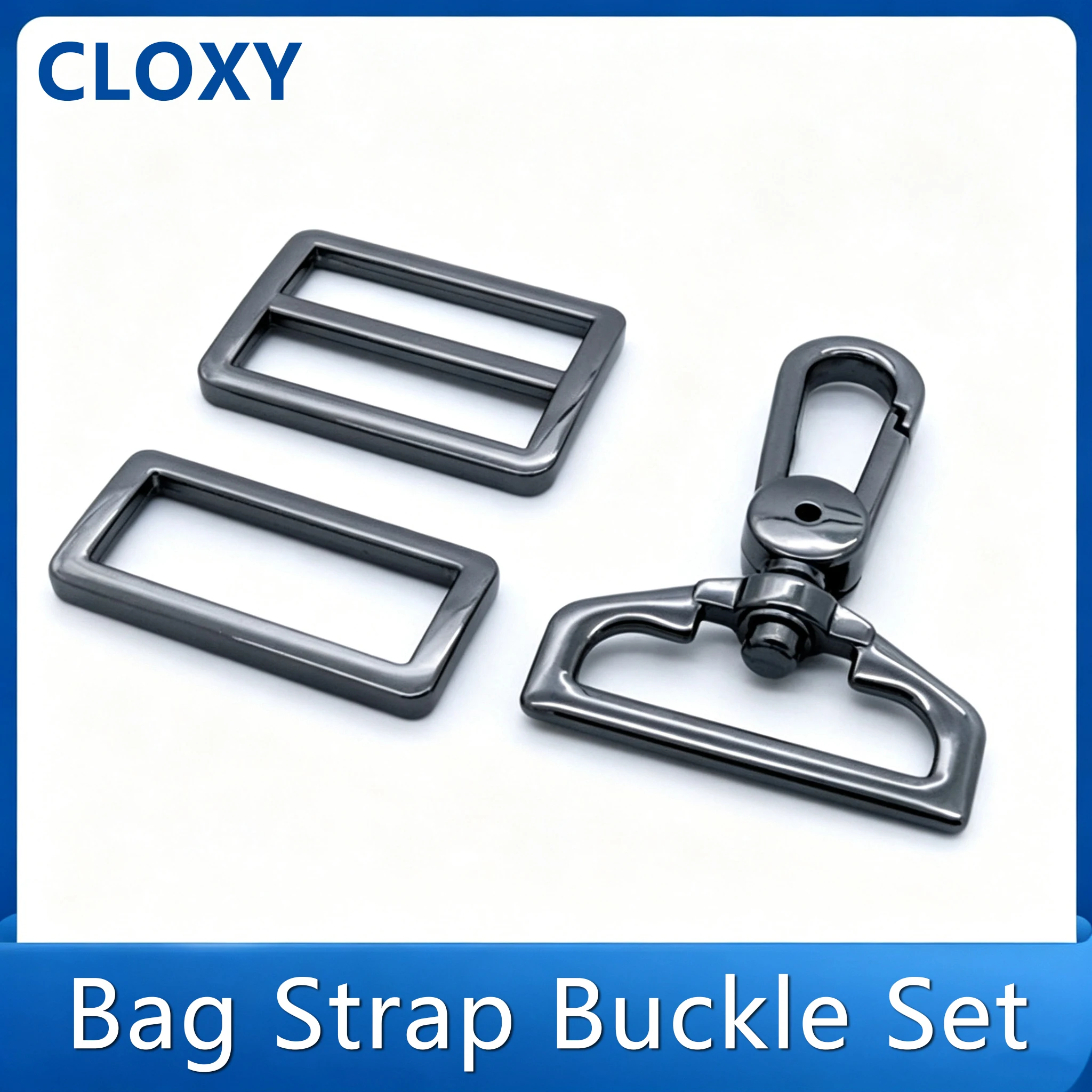 Cloxy 1 Set 25-38mm Metall-Gürtelschnallen-Set D-Ring Rechteckige Schiebeschnalle Drehbarer Hakenverschluss Taschenriemen-Zubehör – Detail 1