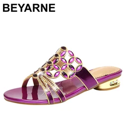 BEYARNE Women's sandals fashion new slippers women's sandals leather slippers thick heel diamond large size sandals women