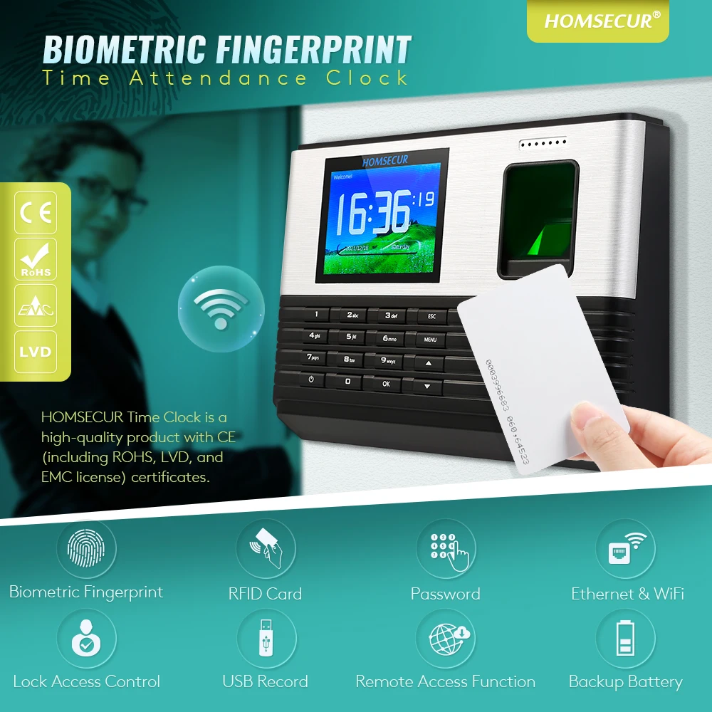 A-L355 Time Clock Attendance With Biometric Fingerprint RFID Reader Free Software +WiFi+DST Support Remote Access