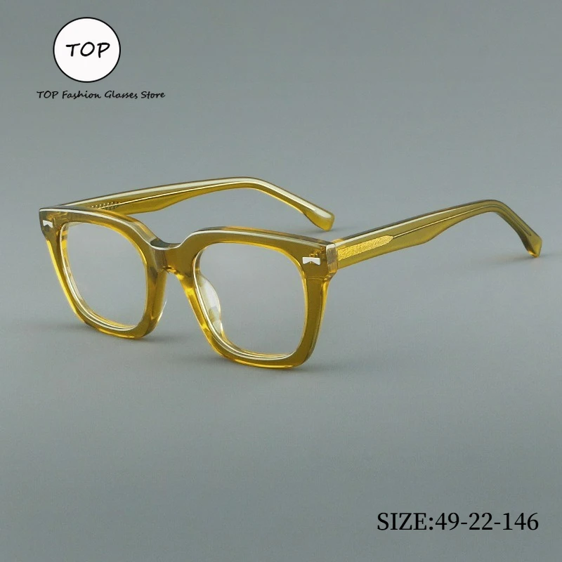 

Retro Square Acetate Fashion Eyeglasses Frame Men Women High Quality Handmade Transparent Yellow Optical Glasses 49-22-146