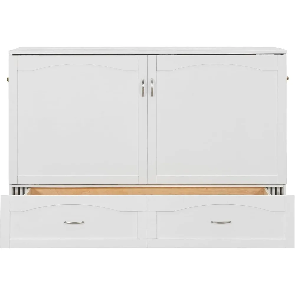 خزانة سرير ميرفي بحجم كوين مع درج تخزين، USB، محطة شحن، سرير مورفي خشبي F