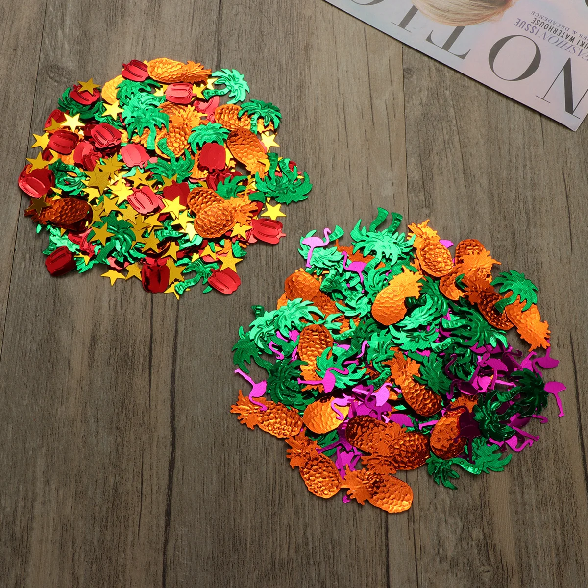 

4 Bags Hawaiian Party Confetti Colorful Tropical Pineapple Coconut Tree Green Pepper Flamingo Luau Table Decoration