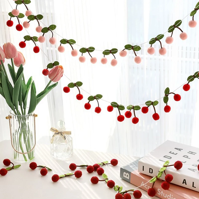 Simulated Cherry Felt Ball Wall Jewellery Home Room Bedroom Wall Decoration Pendant DIY Jewellery Accessories Party Favours