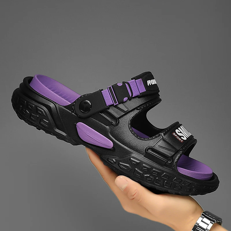 

Модная и удобная легкая пляжная обувь с пряжкой, новинка лета 2024, мужские повседневные сандалии, домашние шлепанцы для пар, 46