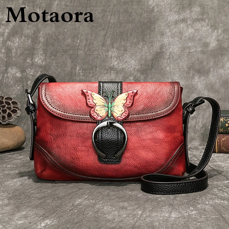 MOTAORA Women Bag Retro Genuine Leather Handbags For Women 2024 New Hand Painted Shoulder Bags Casual Small Messenger Bag Female