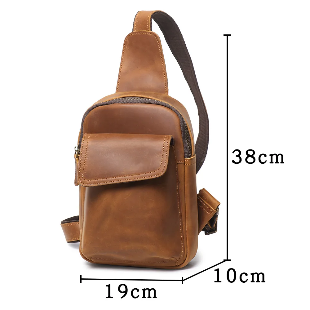 Vintage Leather Chest Bag for Men, Crazy Horse Leather Crossbody Bag with Large Capacity for Mobile Phone