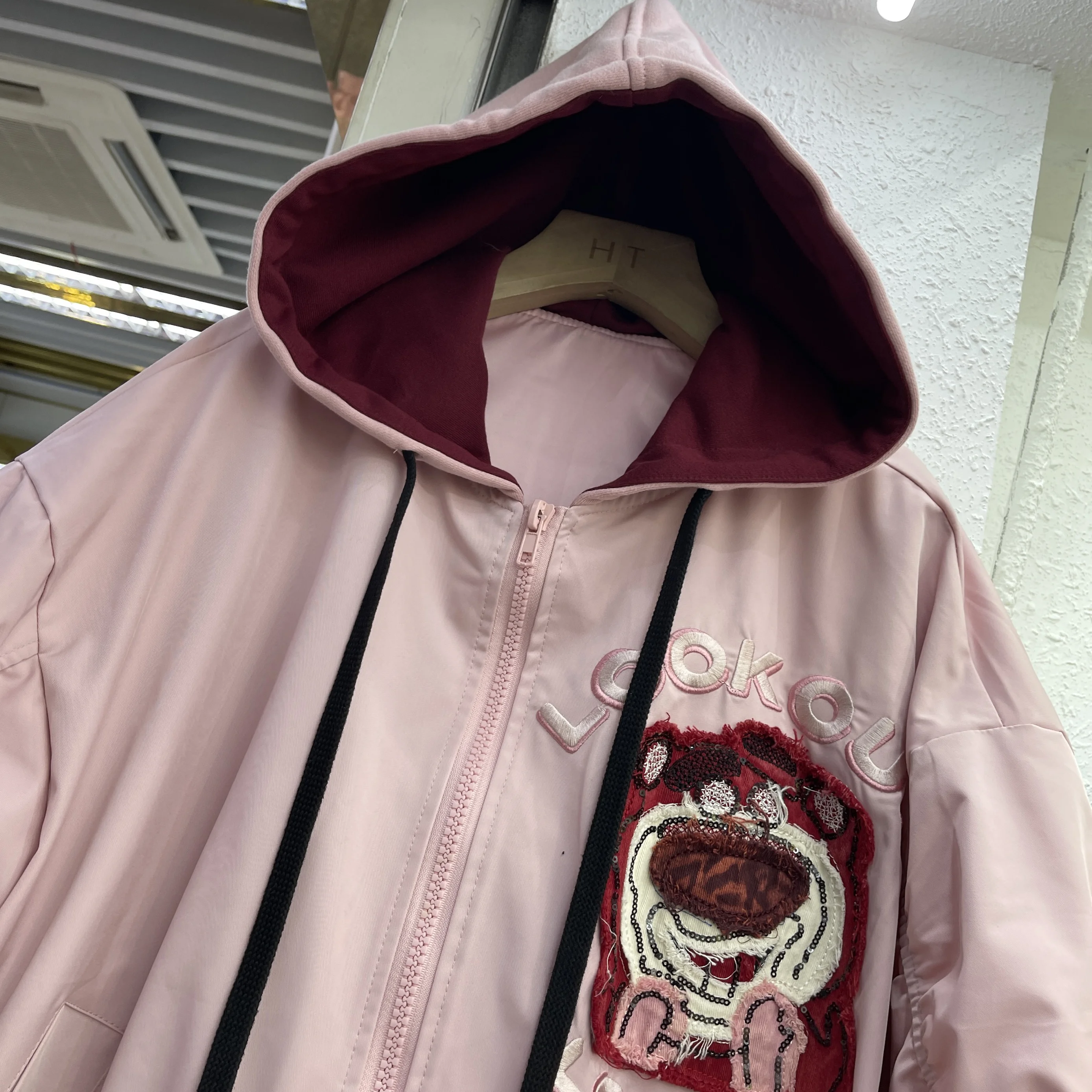 Design Sense Retro Jacket Women European Goods Cartoon Hooded Baseball Jersey Spring New Hooded Jacket Long Sleeve Coats