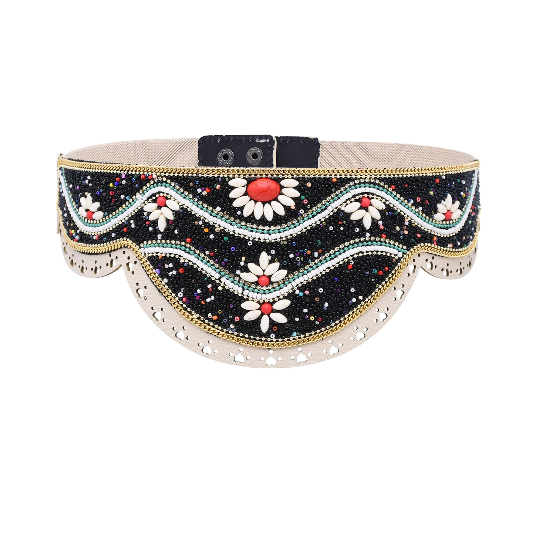 Bohemian Beads Flower Women Belt Ethnic Statement Wide Elastic Body Chain Belt for Girls Women Dress