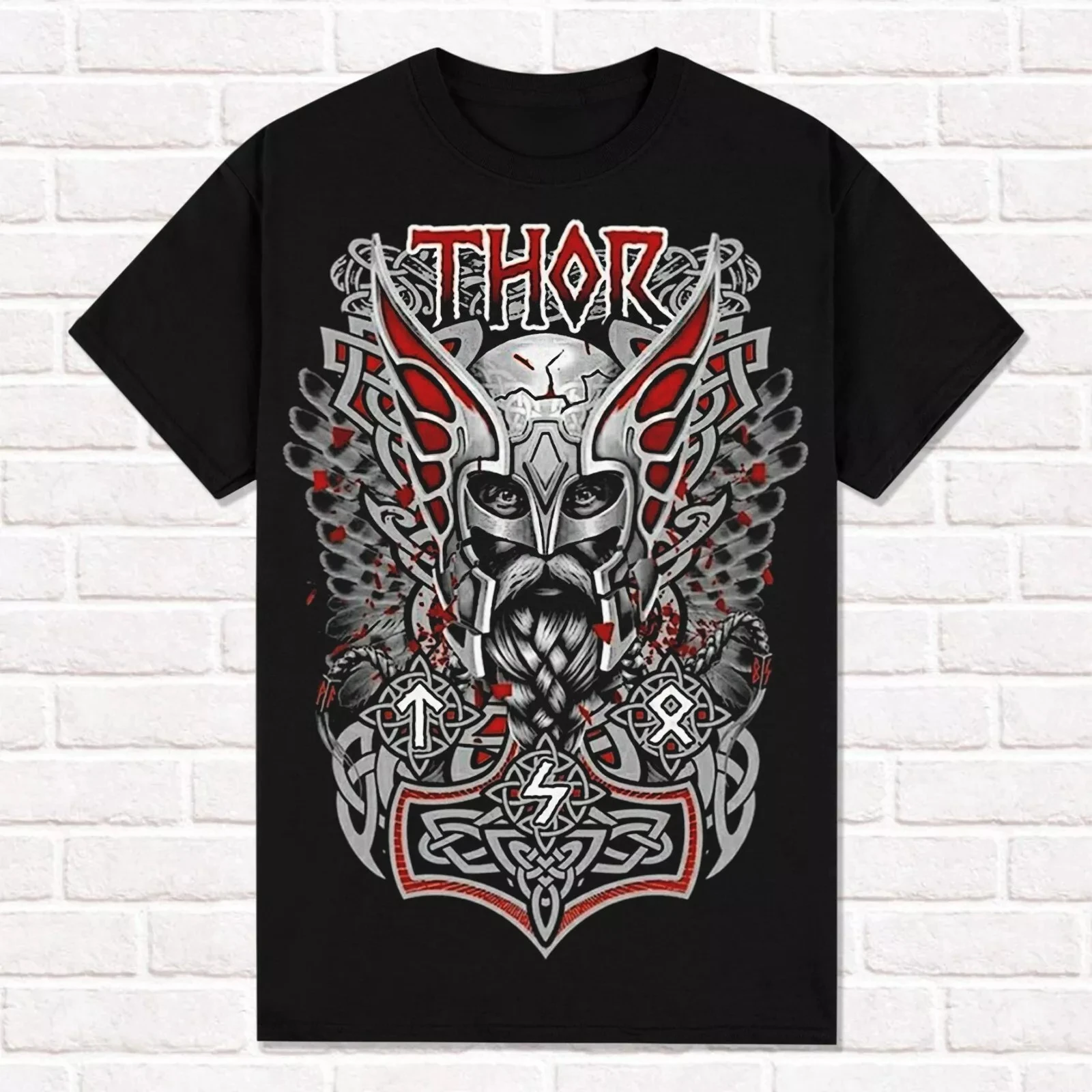 

Thor's Hammer T-Shirt Mjolnir Viking Style Asatru Nordic Tradition T Shirt Tees Tops Unisex Cotton Short Sleeve High Street