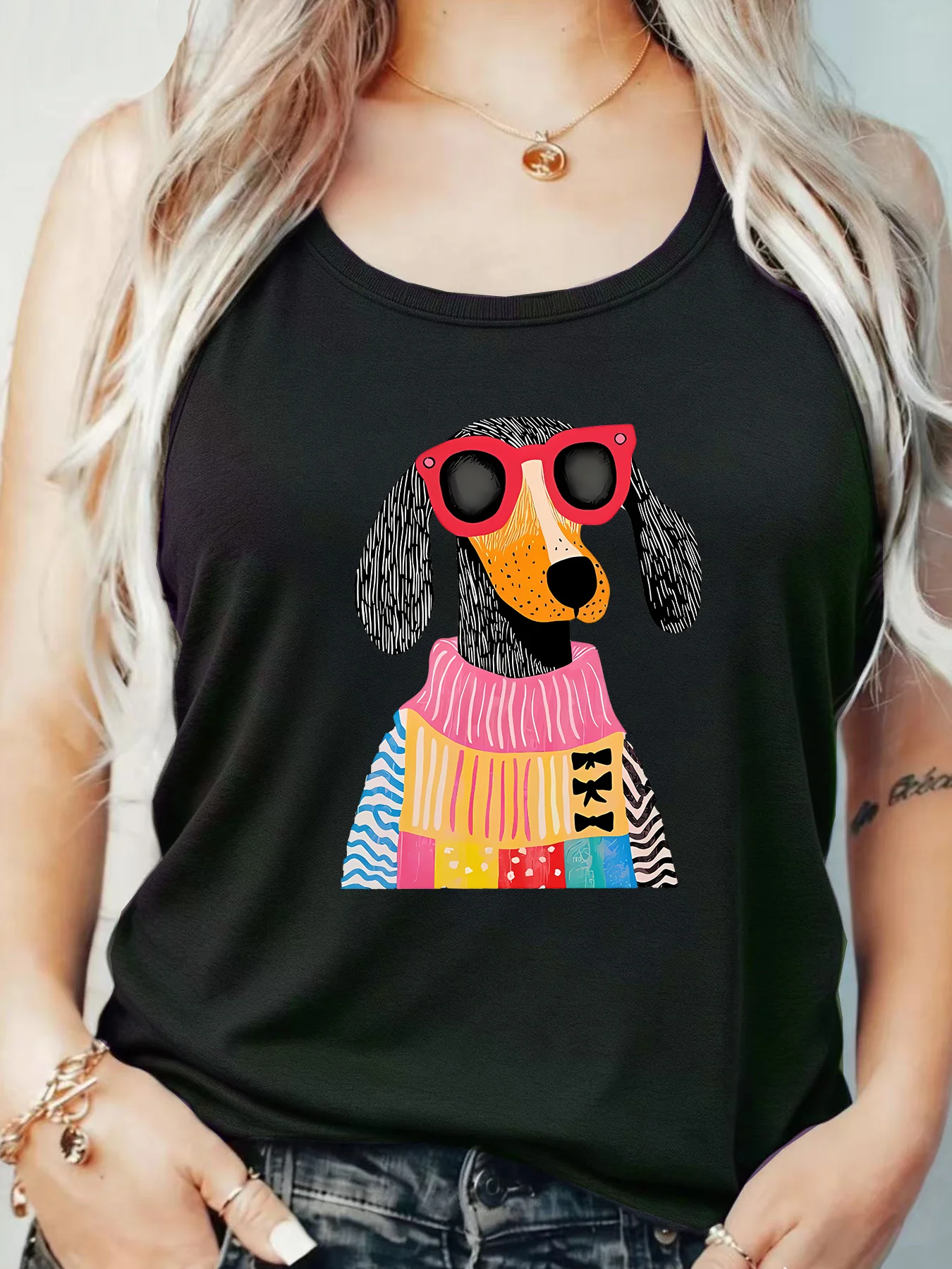 

Loose Fit Printed Pocket T-Shirt for Women with Ribbed Collar round Neck 1-8XL plus Size Comfortable Casual Vest