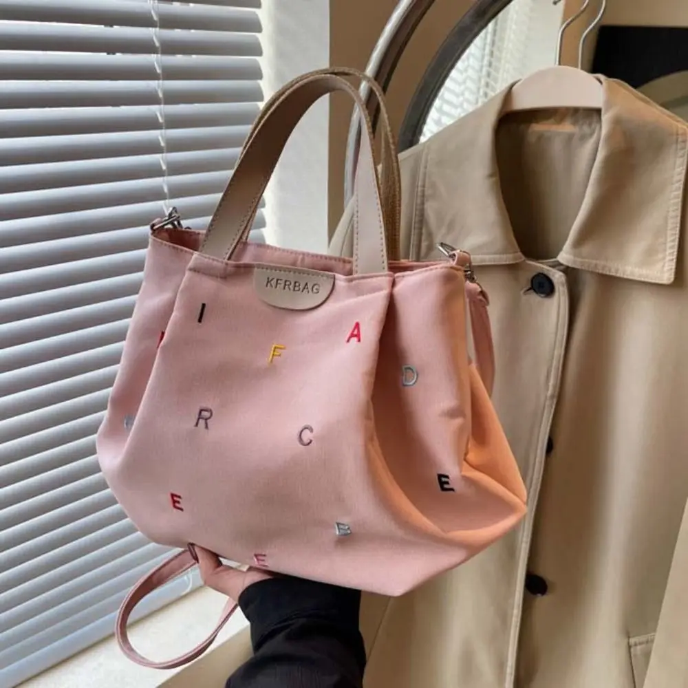 

Korean Style Letter Embroidery Tote Bag Colorful Zipper Canvas Shoulder Bag Handbag Large Capacity Women Crossbody Bag Student