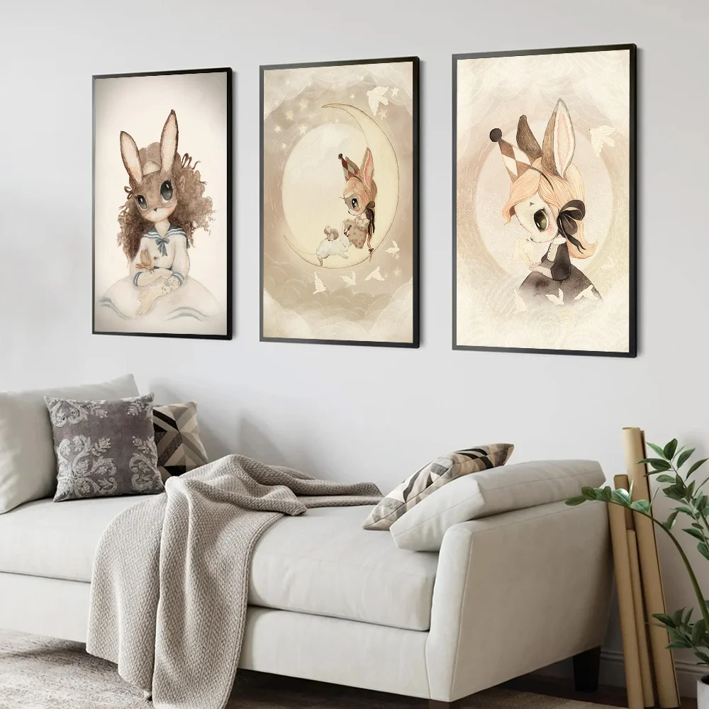 1pc Mrs M-Mighetto Vintage Princess Bunny Self-adhesive Art Poster Waterproof Paper Sticker Coffee House Bar Room Wall Decor