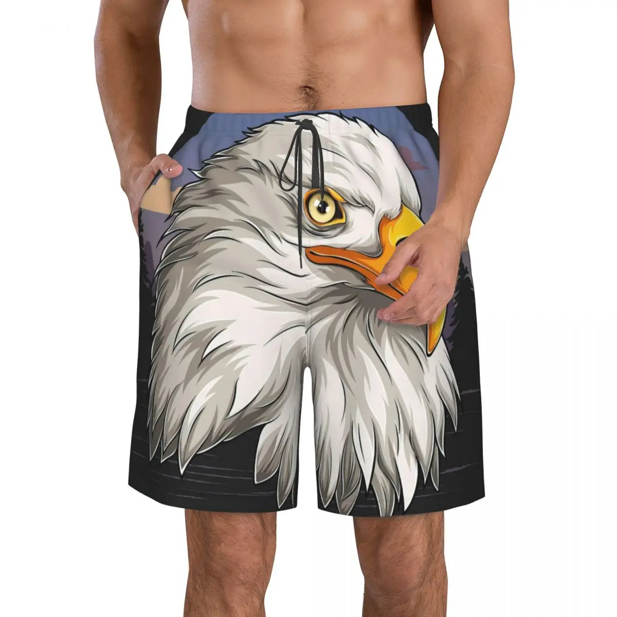 Eagle Head With American Flag Pattern Men's Beach Shorts Fitness Quick-drying Swimsuit Funny Street Fun 3D Shorts