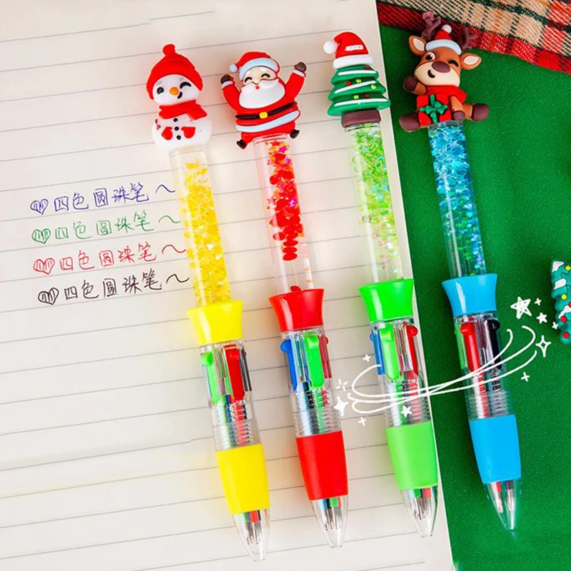 การ์ตูนคริสต์มาส Quicksand ปากกาลูกลื่นสี่สีกดปากกาลูกลื่นอุปกรณ์สํานักงานเครื่องเขียนนักเรียนของขวัญ