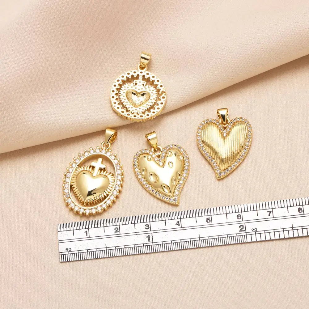 OCESRIO الأبيض كريستال الصليب القلب ميدالية قلادة ل قلادة النحاس مطلية بالذهب القلب اليدوية صنع المجوهرات مكون pdta487
