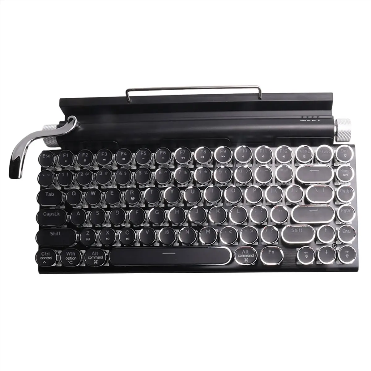 @@HUND-Retro Typewriter Keyboard Wireless Bluetooth Keyboard USB Mechanical Punk Keycaps for Desktop PC/Laptop/Phone-Black