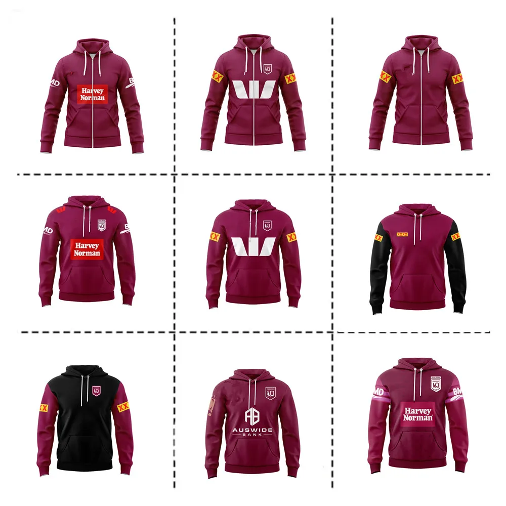 2023/24 Queensland Maroons State Of Origin Hoodie Hat Home / Away Rugby Jersey - Mens Size: S-5XL （Print Name Number）