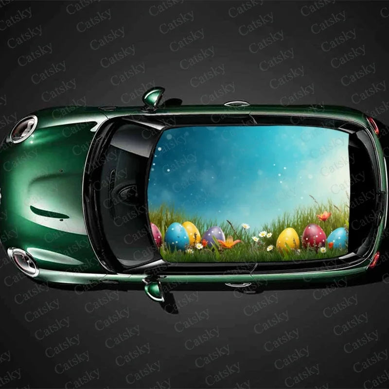 Happy Easter Car Roof Sticker Wrap Racing SUV Accessories Packaging Painted PVC Custom Car Graphic Decal