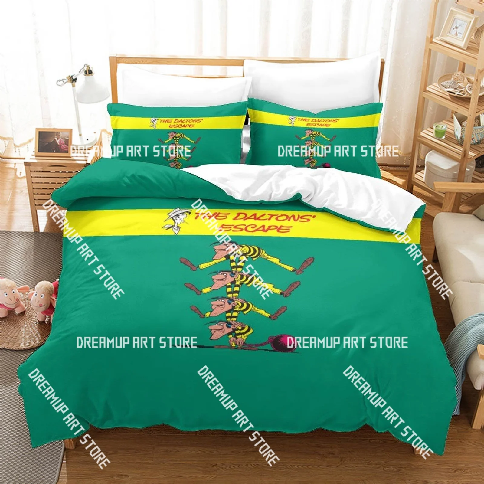 3D Printed Lucky Luke Western Cowboy Bedding Set for Boys Girls Duvet Cover Twin Queen King Full Single Double Sizes