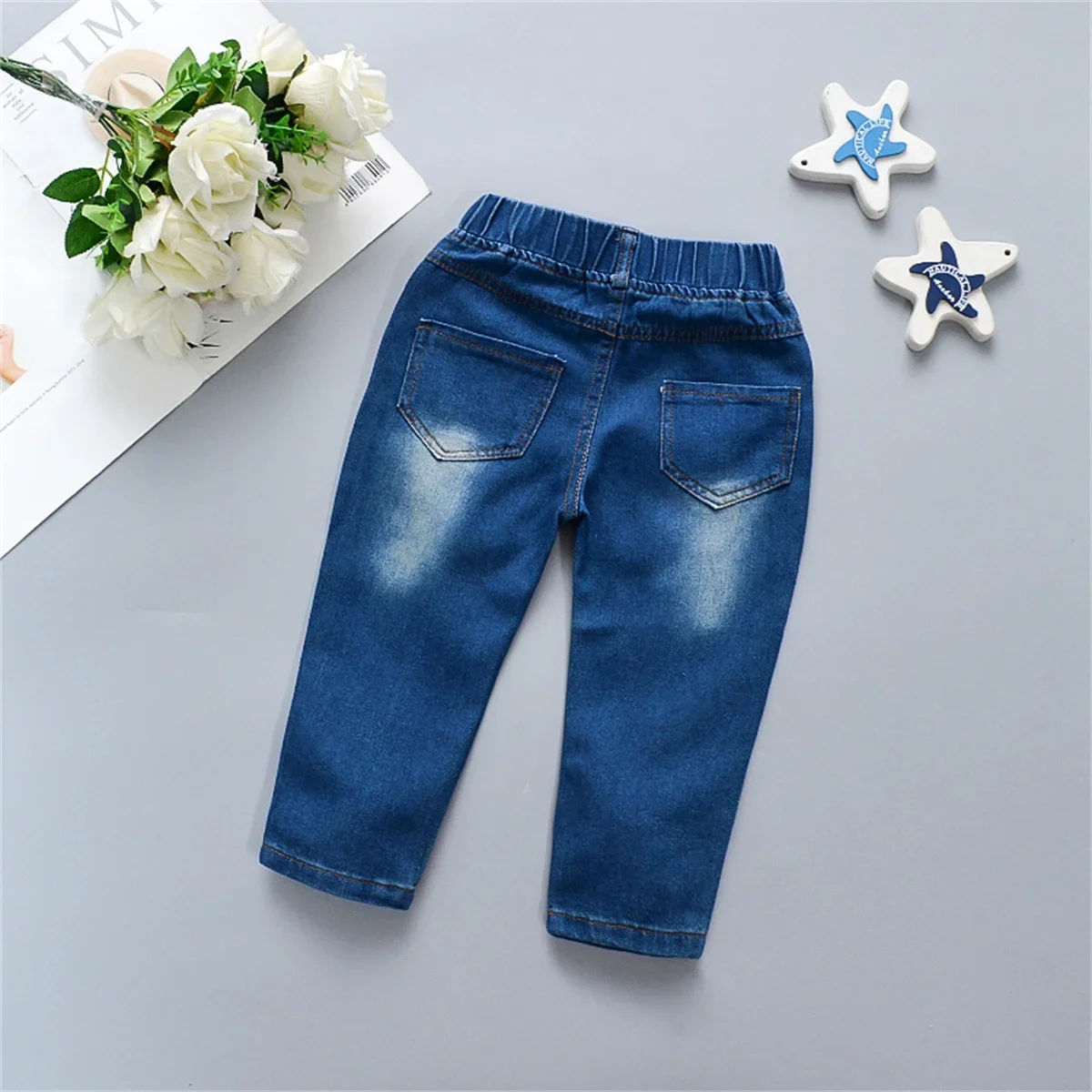 Spring And Autumn New Girl Baby Jeans Dress Ripped Jeans Tidal Embroidery Solid Color Buttons Casual Light Korean Style All Matc